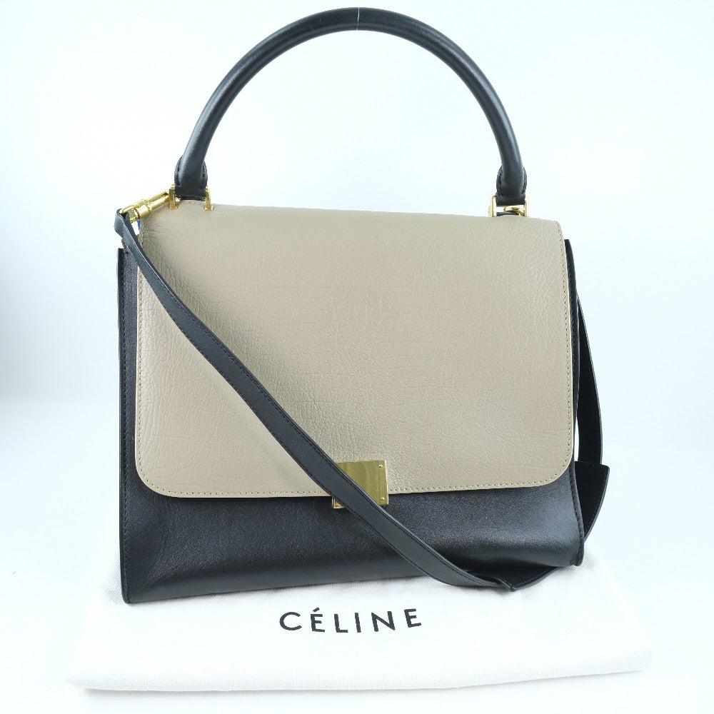 CELINE Handbag Calfskin, suede Black / blue / beige 2WAYShoulder Trapeze Women Used