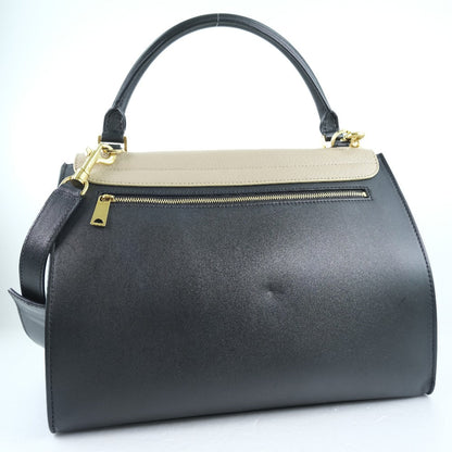 CELINE Handbag Calfskin, suede Black / blue / beige 2WAYShoulder Trapeze Women Used