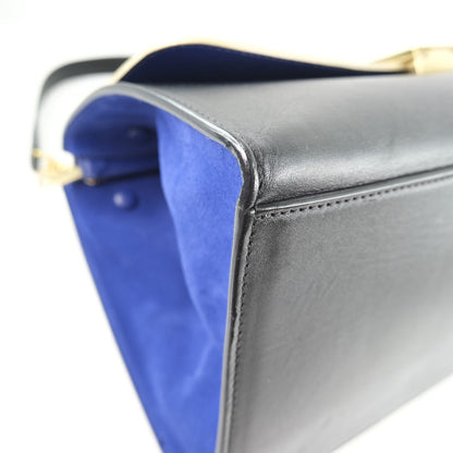 CELINE Handbag Calfskin, suede Black / blue / beige 2WAYShoulder Trapeze Women Used