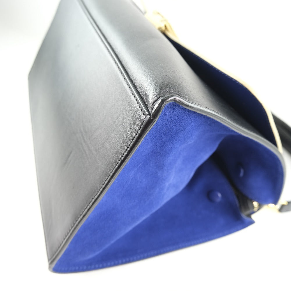 CELINE Handbag Calfskin, suede Black / blue / beige 2WAYShoulder Trapeze Women Used