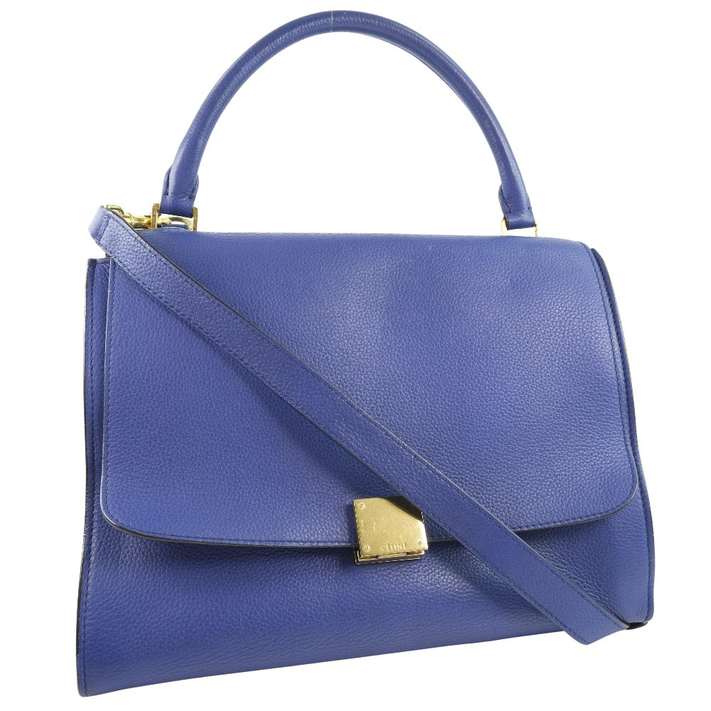 CELINE Handbag Calfskin Blue 2WAYShoulder Trapeze Women Used