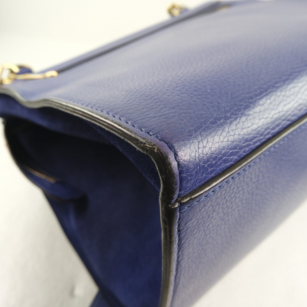 CELINE Handbag Calfskin Blue 2WAYShoulder Trapeze Women Used