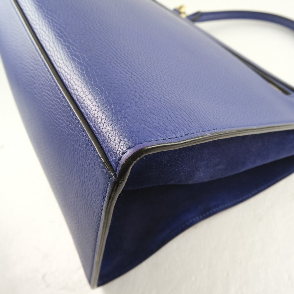 CELINE Handbag Calfskin Blue 2WAYShoulder Trapeze Women Used