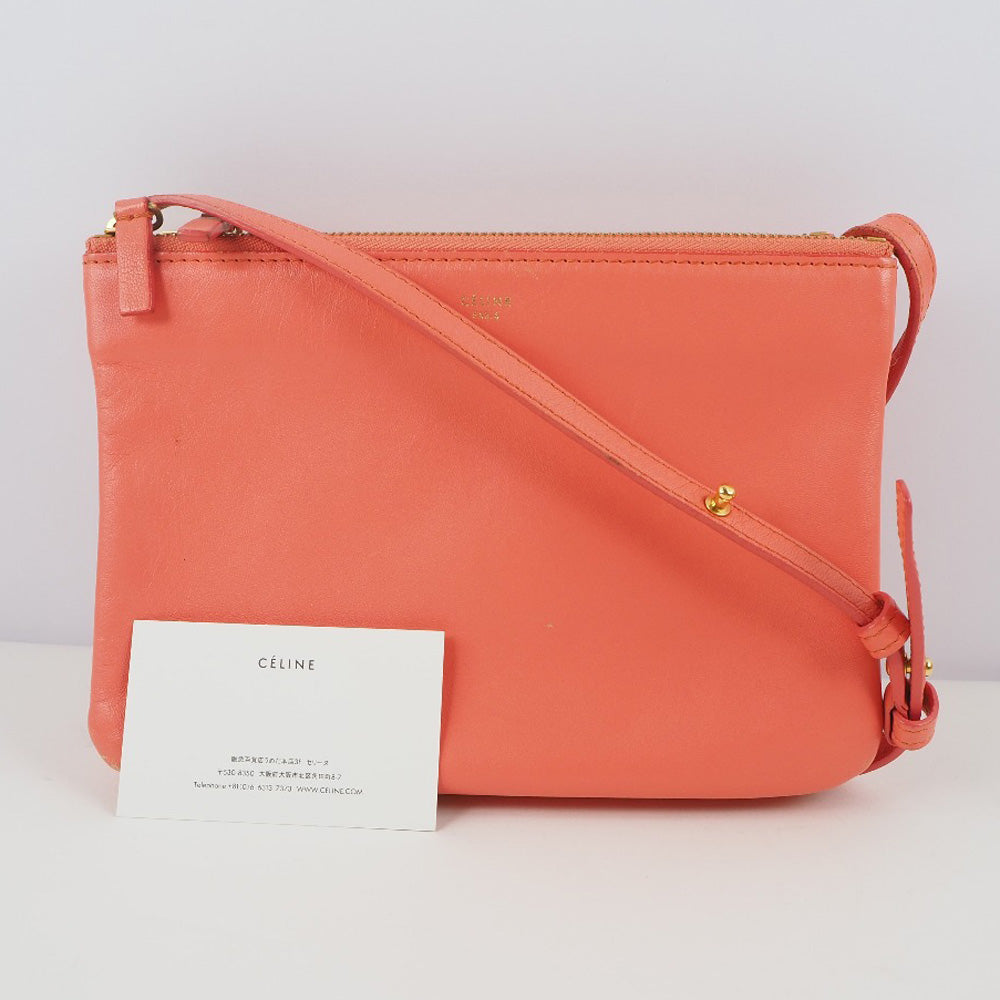 CELINE Shoulder Bag 165113ETA lambskin Coral pink Trios Mall Women Used