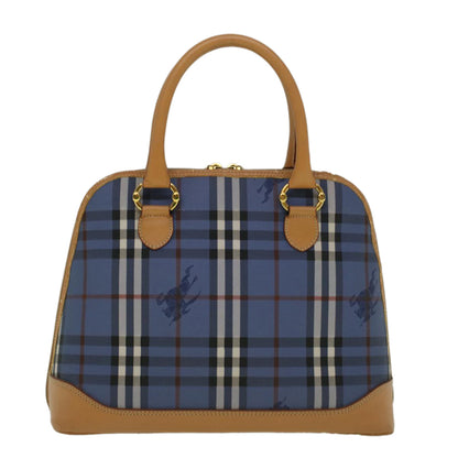 BurberrySs Nova Check Hand Bag PVC Leather Beige Blue Auth 59259
