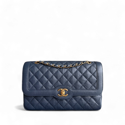 Chanel Seasonal Two-tone Flap - Caviar 27CM Quilted Grained Calfskin Blue Gold Hardware Series 21