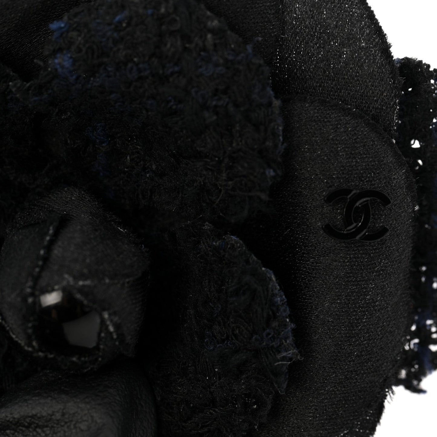 Tweed Camellia Pin Brooch Black