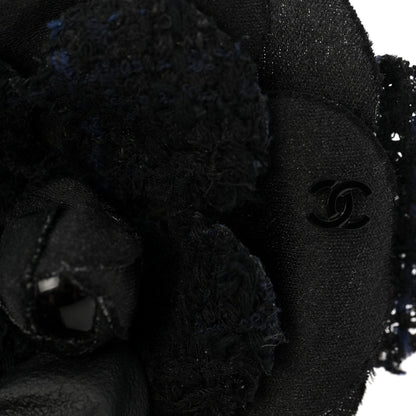 Tweed Camellia Pin Brooch Black