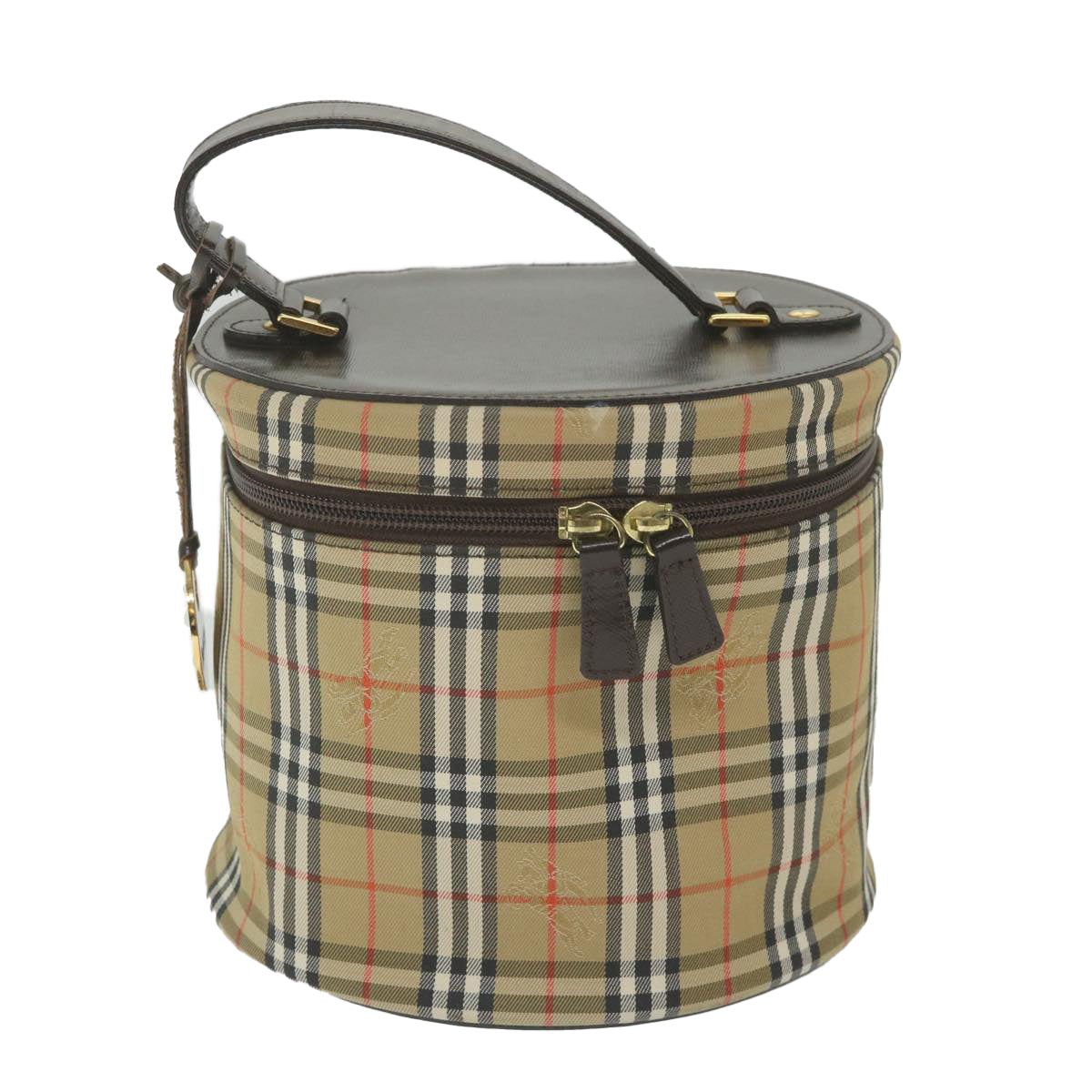BurberrySs Nova Check Vanity Cosmetic Pouch Nylon Canvas Beige Auth 59563