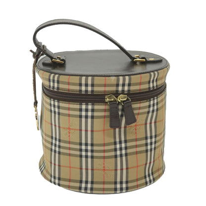 BurberrySs Nova Check Vanity Cosmetic Pouch Nylon Canvas Beige Auth 59563