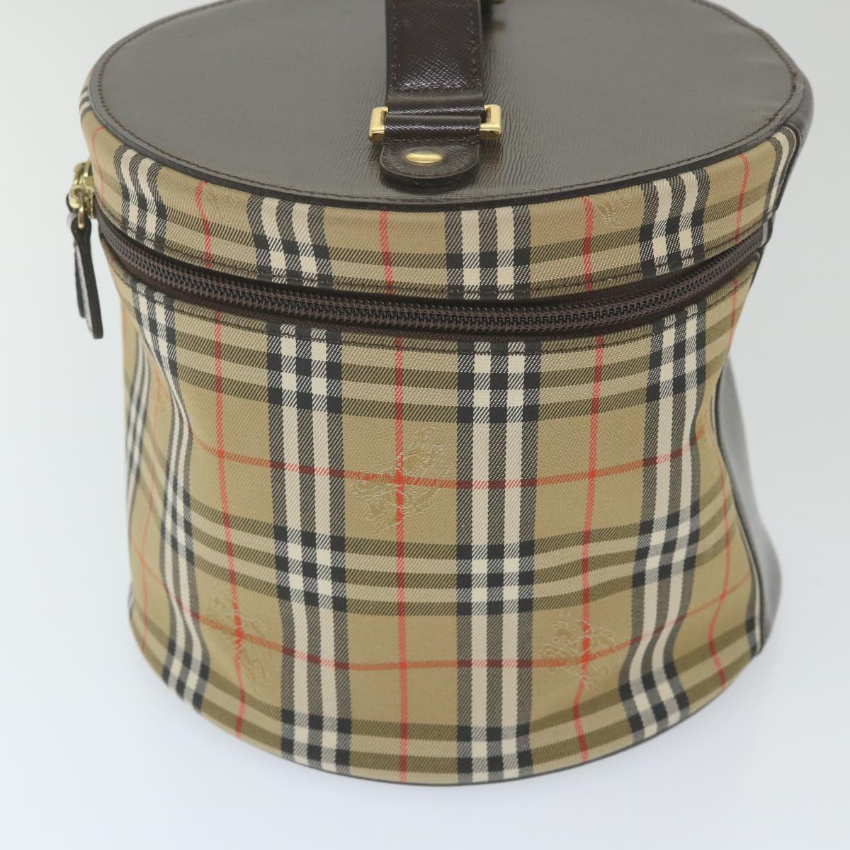 BurberrySs Nova Check Vanity Cosmetic Pouch Nylon Canvas Beige Auth 59563