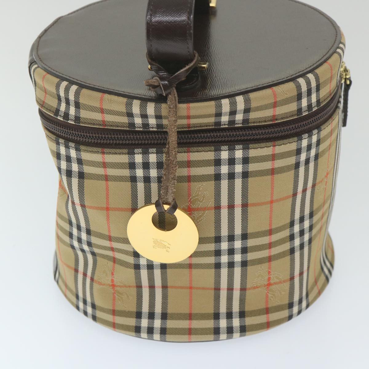 BurberrySs Nova Check Vanity Cosmetic Pouch Nylon Canvas Beige Auth 59563