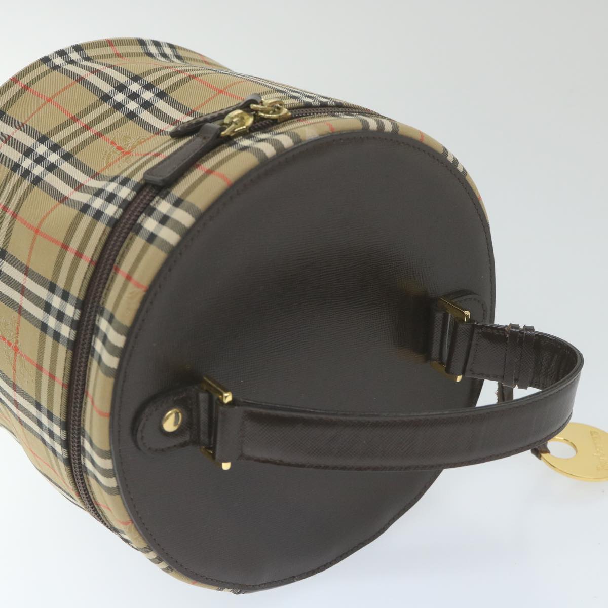 BurberrySs Nova Check Vanity Cosmetic Pouch Nylon Canvas Beige Auth 59563
