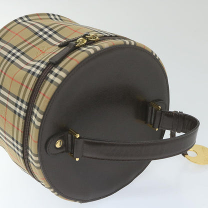 BurberrySs Nova Check Vanity Cosmetic Pouch Nylon Canvas Beige Auth 59563
