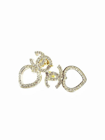 CC Logo Heart Crystal Earrings Gold Chanel