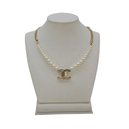 Chanel Faux Pearl and Crystal Baguette CC Necklace