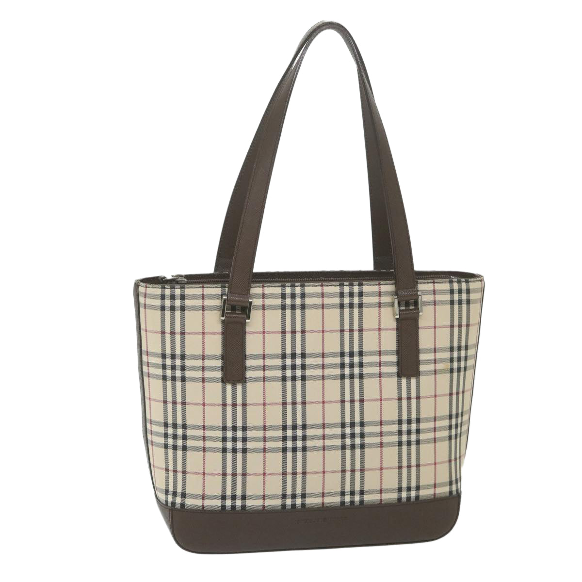 Burberry Nova Check Tote Bag Nylon Beige Auth 59816