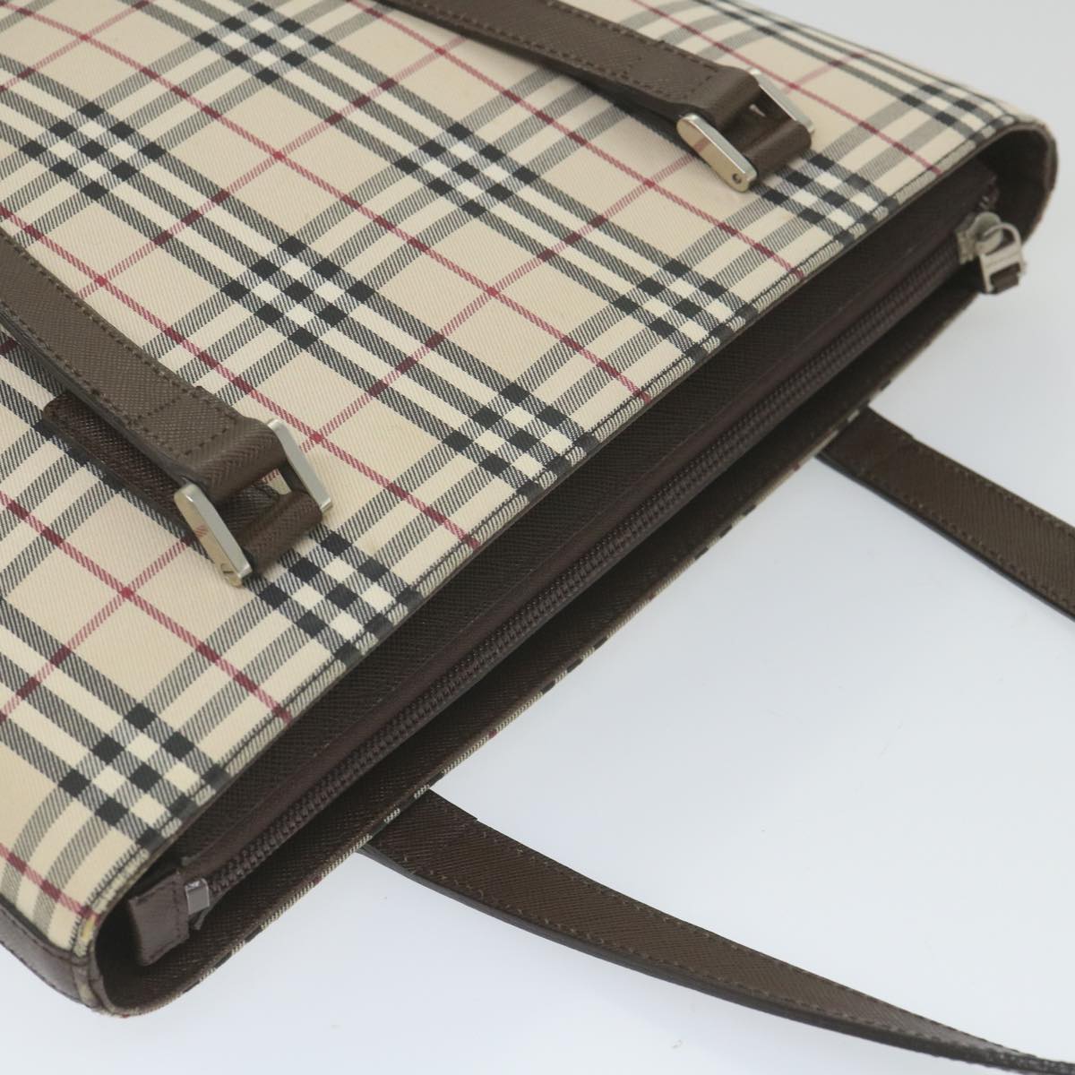 Burberry Nova Check Tote Bag Nylon Beige Auth 59816
