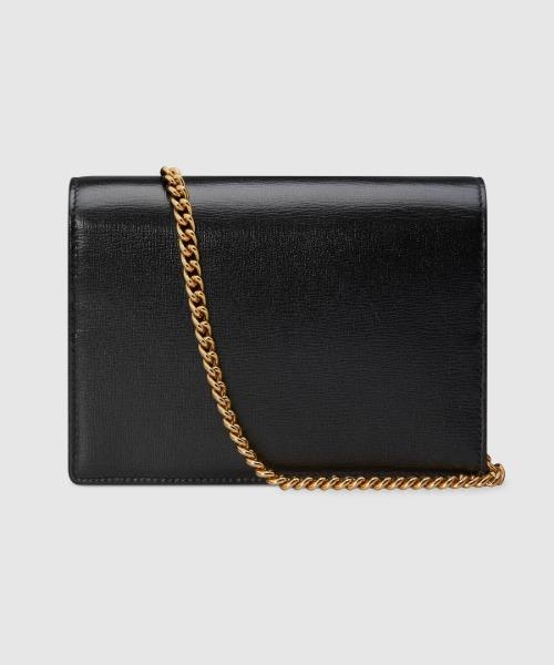 Gucci Leather Chain Card Case Wallet Gold/Black