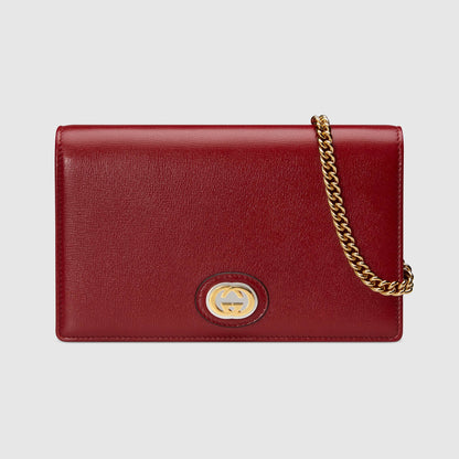 Gucci Leather Chain Card Case Wallet Red