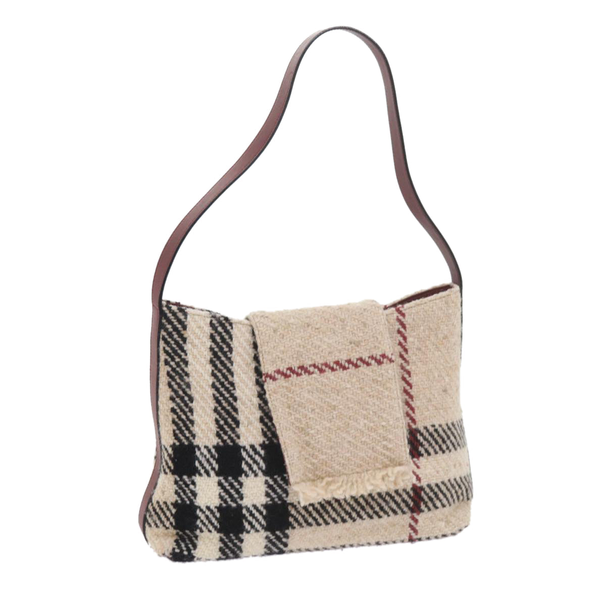 Burberry Nova Check Shoulder Bag Wool Beige Auth 59951