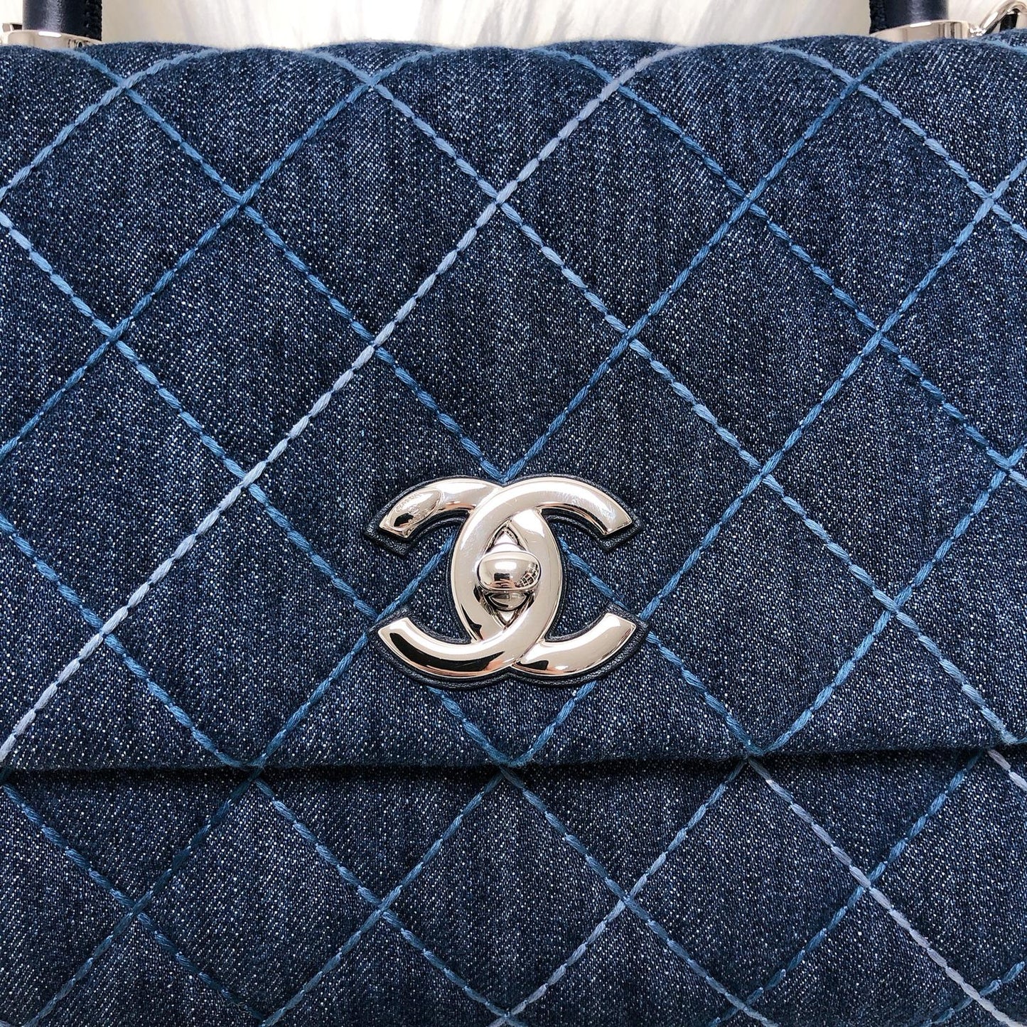 Blue Denim Quilted Medium Coco Handle Flap