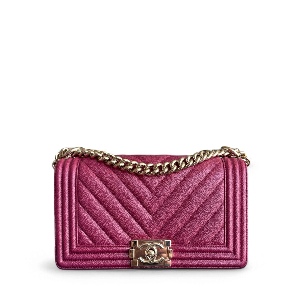 Chanel Boy Medium - Caviar 25CM Chevron Burgundy Gold Hardware Series 24