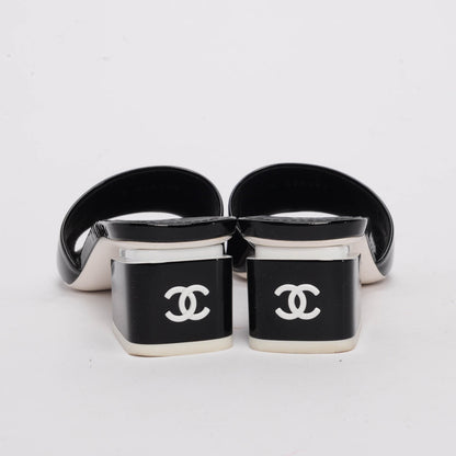 Chanel Black Patent CC Mules 37