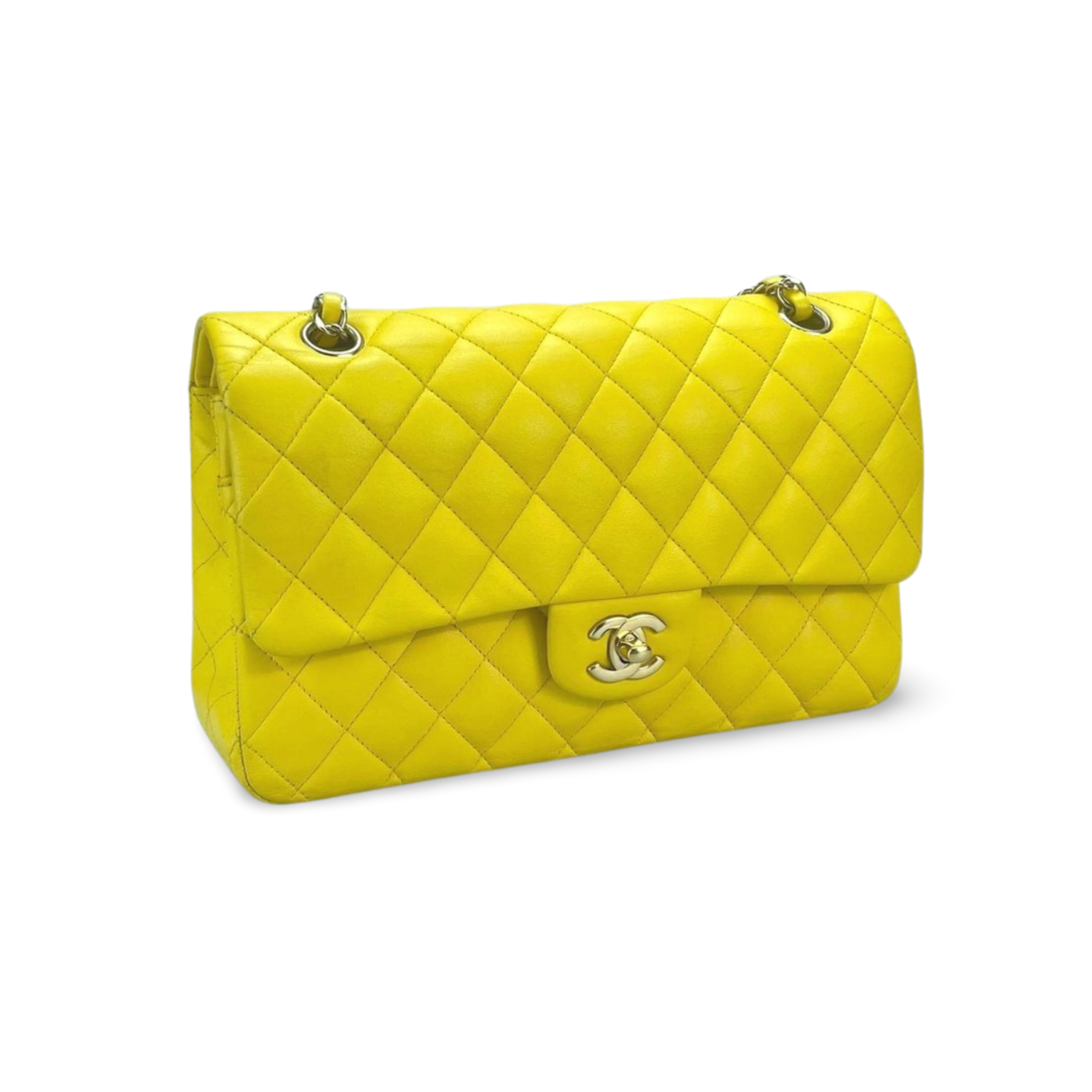 Chanel Yellow Timeless Flap Bag Medium in Lambskin Leather with Silber Hardware