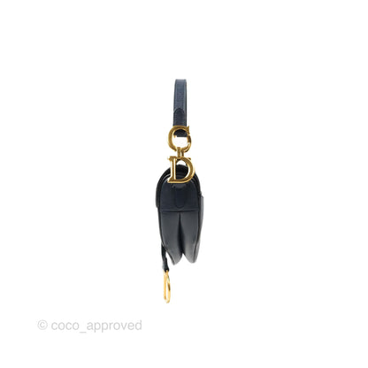 Christian Dior Mini Saddle Bag Navy Grained Calfskin Gold Hardware