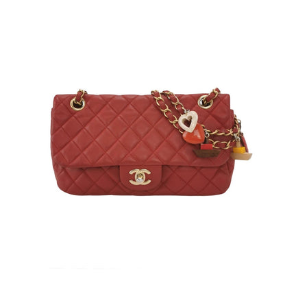 Chanel Seasonal Flap Medium Red Lambskin Leather Valentine Marine Charms