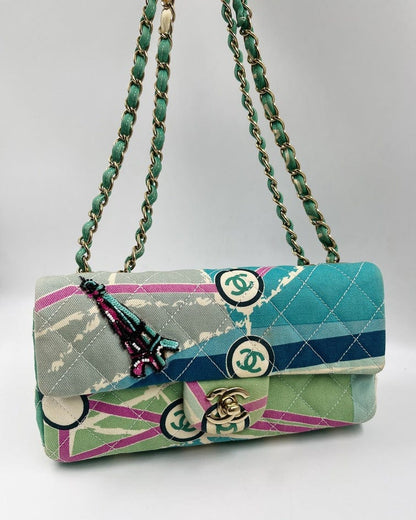 Chanel Eiffel Tower Canvas Flap Bag w 24K Gold Hardware