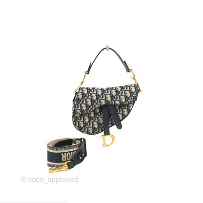 Christian Dior Mini Saddle Bag Blue Oblique Jacquard Gold Hardware