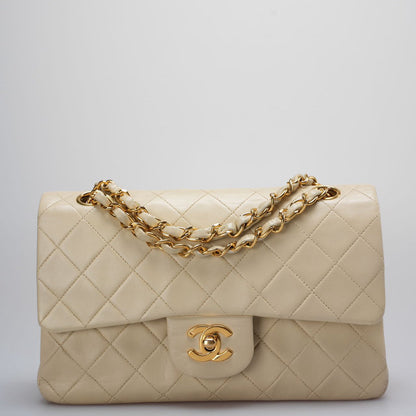 Chanel Vintage Beige Quilted Leather small timeless Double Flap Bag with 24K Gold Hardware
