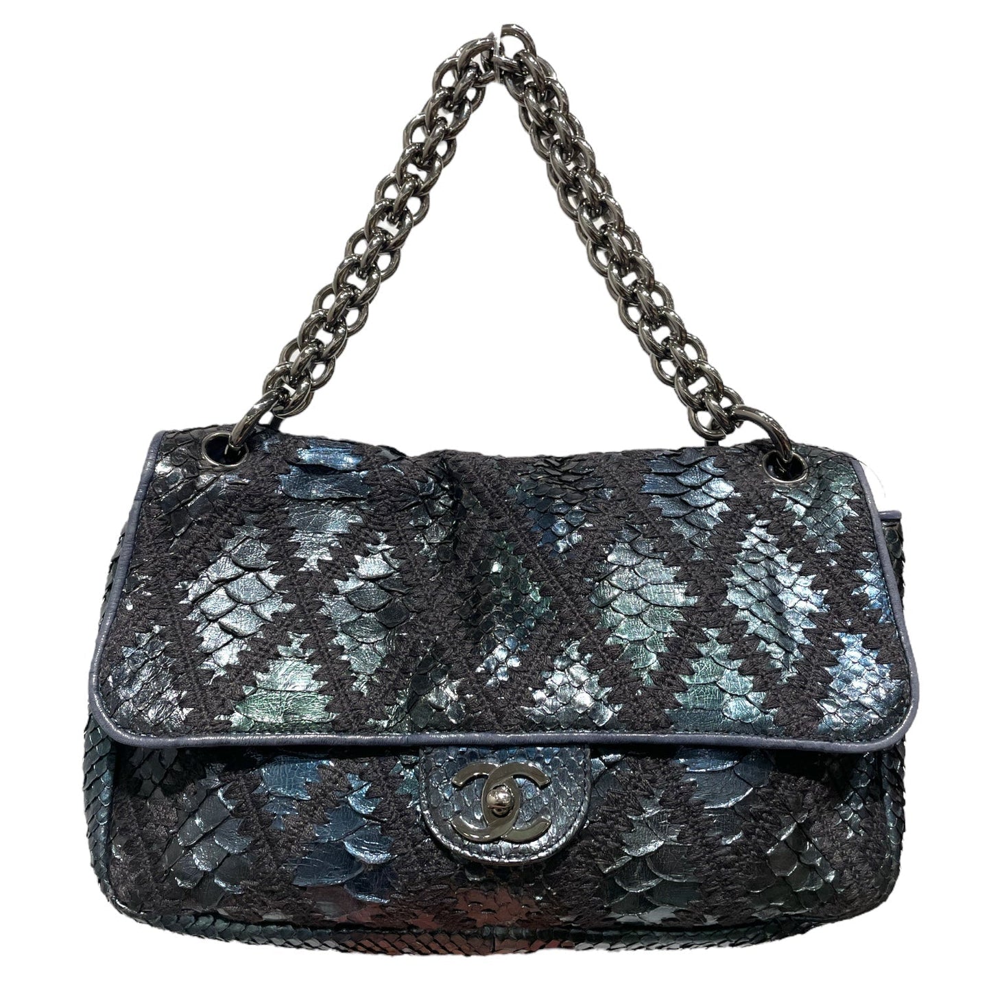 Chanel Hand Bag Iridescent Leather BLK Fishscale Bag