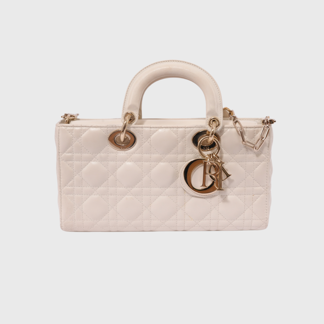 Christian Dior Lady D-Joy Medium Lambskin White GHW