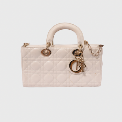 Christian Dior Lady D-Joy Medium Lambskin White GHW