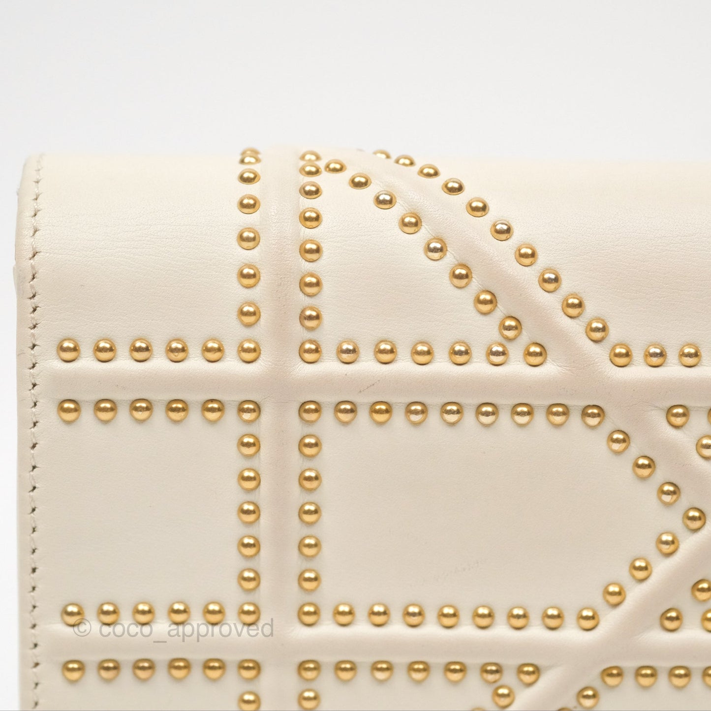 Christian Dior Diorama Wallet on Chain in White Calfskin Studded Gold