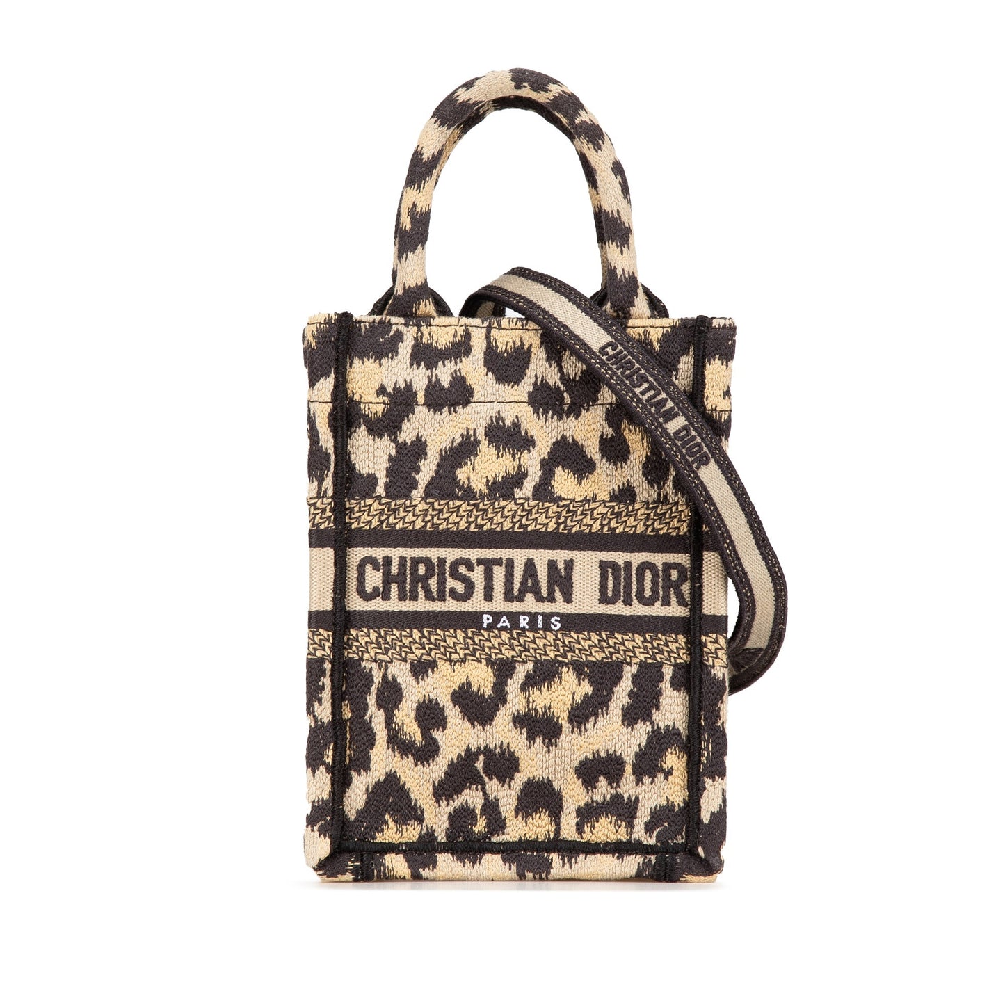 Mizza Mini Embroidered Canvas Leopard Vertical Book Tote