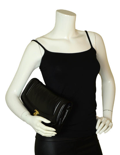 Chanel 2019 NWT Black Shiny Lambskin Vintage Puffy Clutch Bag