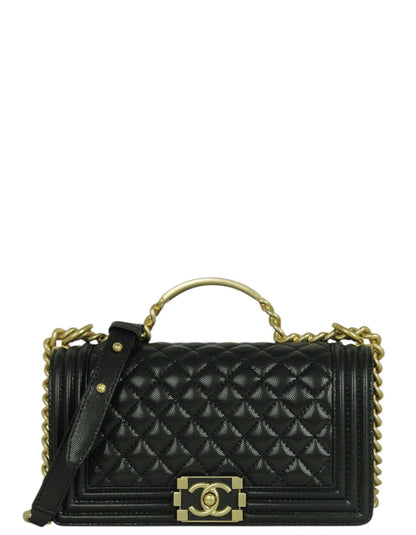 Chanel 2024 Black Caviar Medium Top Handle Boy Bag