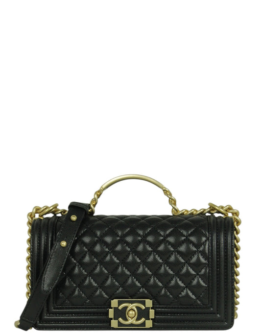 Chanel 2024 Black Caviar Medium Top Handle Boy Bag