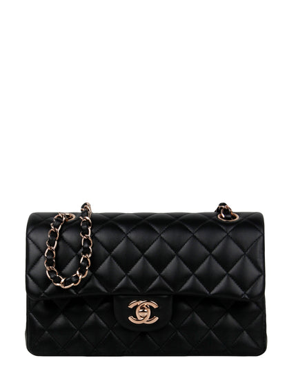 Chanel Black Lambskin Double Flap Small Classic Bag w/ RHW