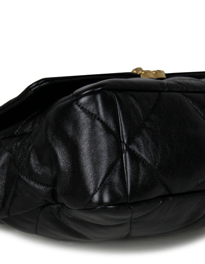 Chanel Black Lambskin Leather Quilted Large 19 Bag