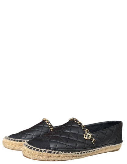 Chanel Black Quilted CC Chain Espadrilles sz 39