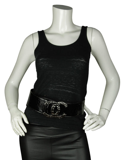 Chanel Black Patent Leather Quilted CC Logo Wide Belt sz 80/32"