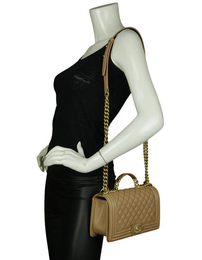 Chanel 2023 NWT Dark Beige Caviar Medium Top Handle Boy