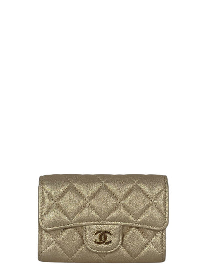 Chanel Metallic Quilted Flap Card Holder