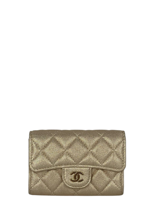 Chanel Metallic Quilted Flap Card Holder