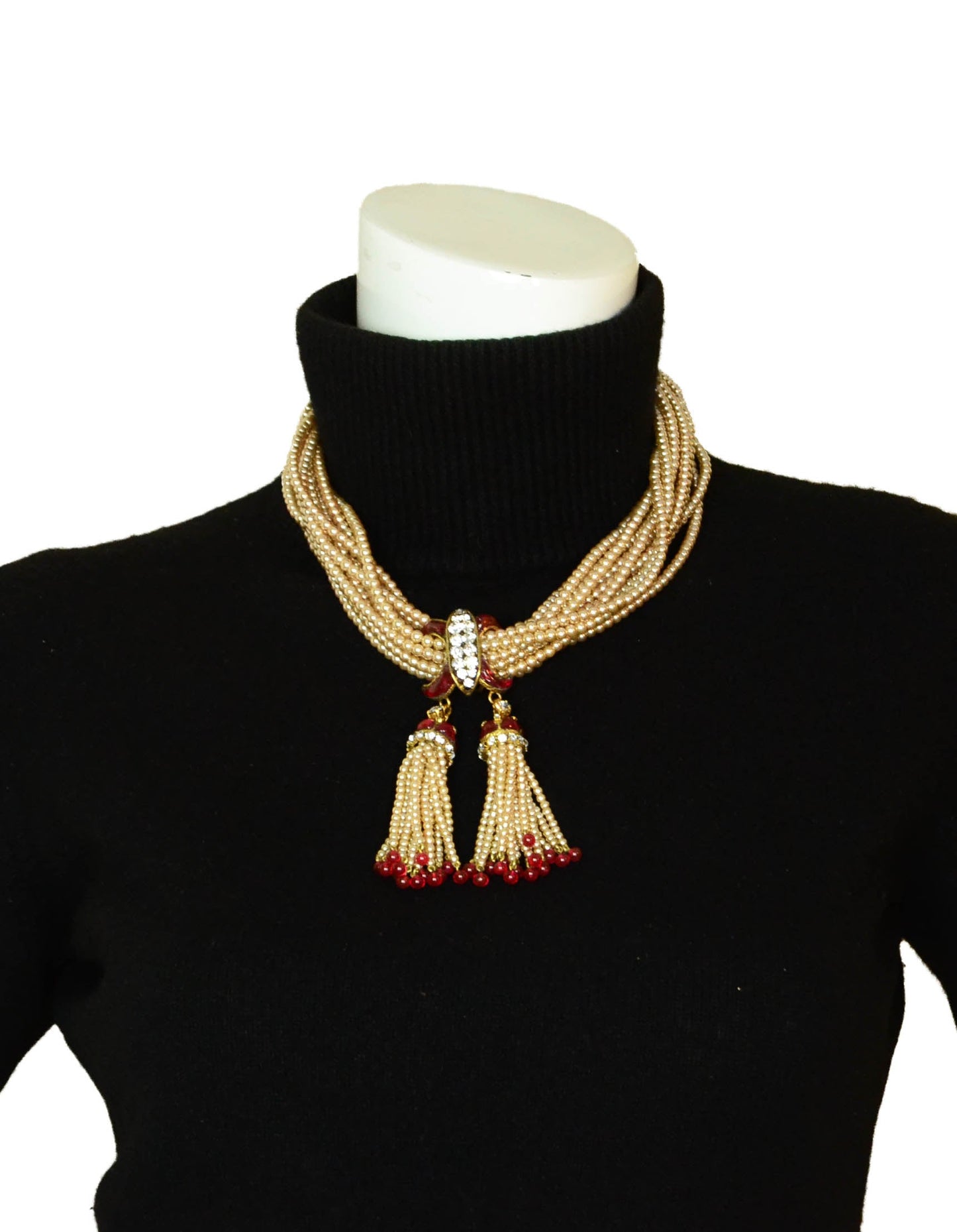 Chanel Vintage 1983 Faux Pearl Necklace w. Double Tassel